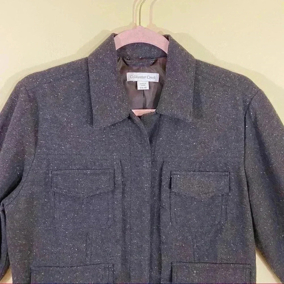 Coldwater Creek Chocolate Brown Collared Wool Safari Tweed Zip Blazer Jacket (S) - Picture 3 of 12